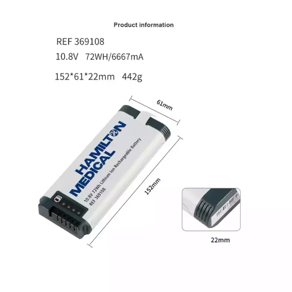 Bateria de reposição para Hamilton C1,REF 369108 - Imagem 2
